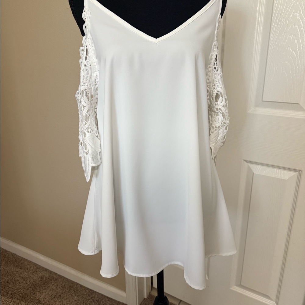 MISSLOOK White Lace Cold Shoulder Blouse